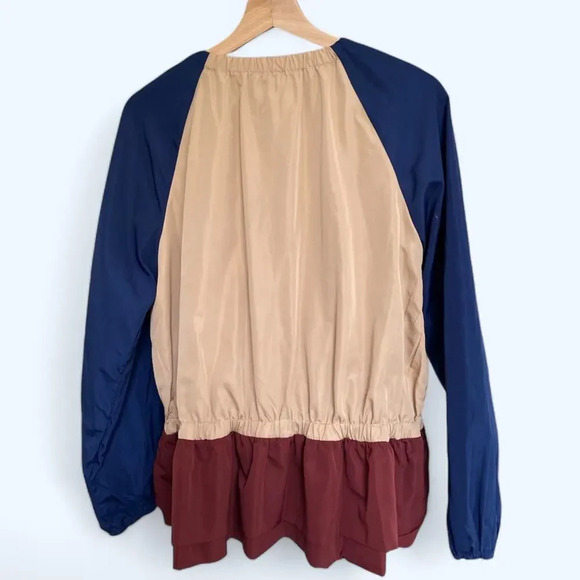 Hayden Los Angeles Color Block Peplum Windbreaker Jacket Small Navy Tan Maroon - Picture 3 of 8